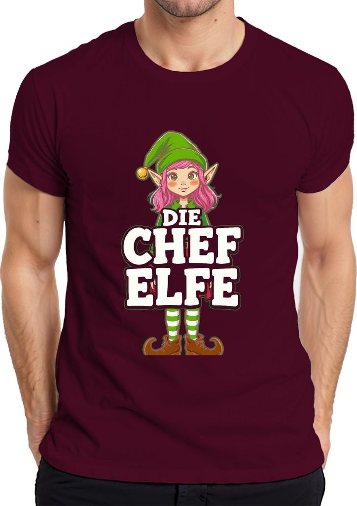 Die Chef Elfe Weihnachtselfe Weihnachten Santa Klaus Weihnachtshelfer Herren T-Shirt, Burgundy, L