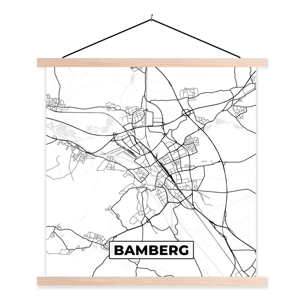 MuchoWow Textilposter Bamberg - Karte - Stadtplan 60x60 cm mit holzfarbenen Rahmen - Wanddekoration