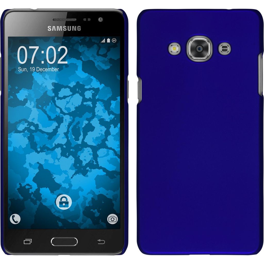 PhoneNatic Case kompatibel mit Samsung Galaxy J3 Pro - Hülle blau gummiert Hard-case Cover