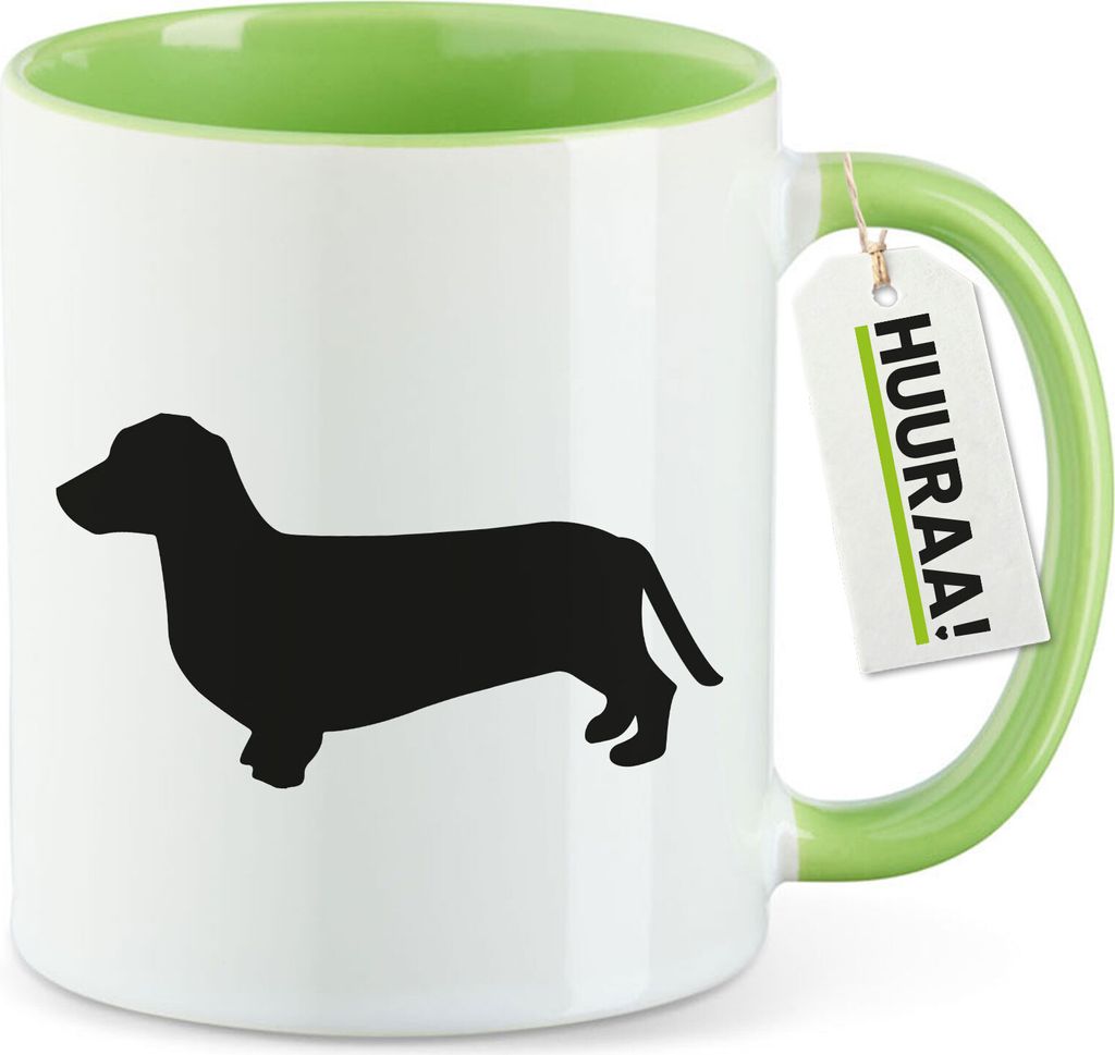 Huuraa Kaffeetasse Dackel Silhouette 330ml Grün Keramik Kaffeebecher Geschenkidee