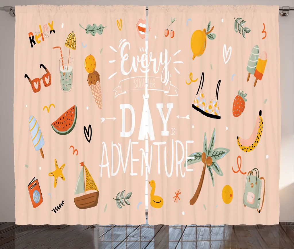 ABAKUHAUS Summer Adventure Rideau Rustique 280x225cm Pêche Multicolore