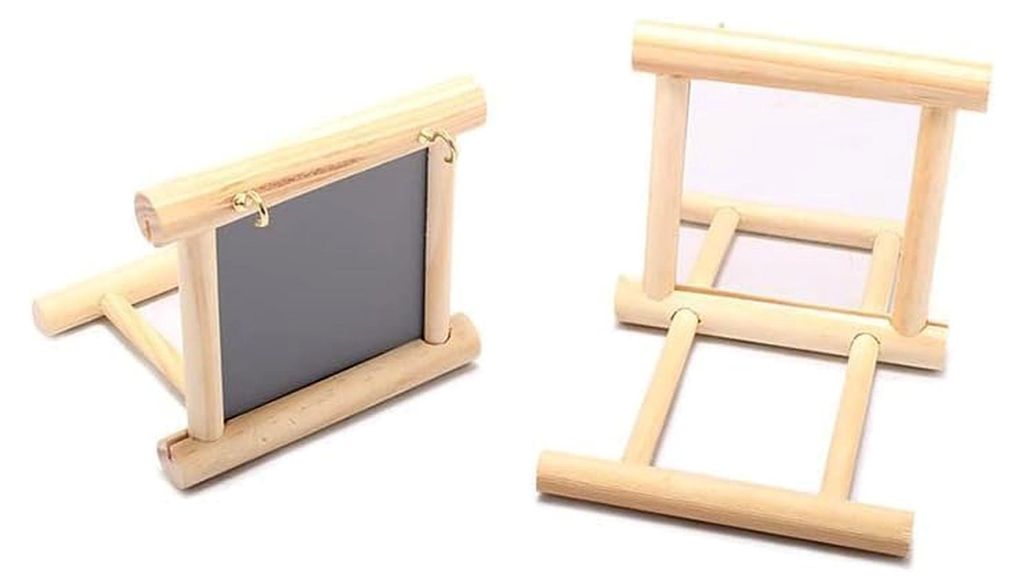 Vogelspiegel für Papageien und Sittiche, Sitzstange mit Spiegel und Landeplatz, Holzspielzeug für Vögel