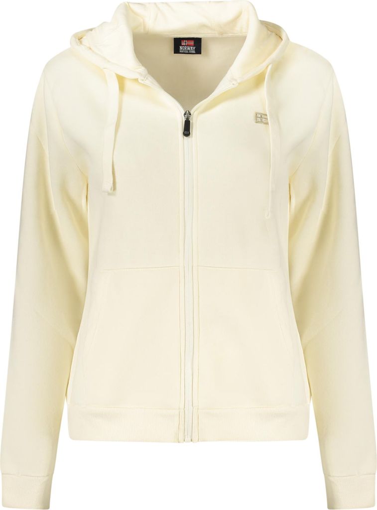 Damen Langarm-Kapuzenpullover Weiß mit Taschen und Reißverschluss