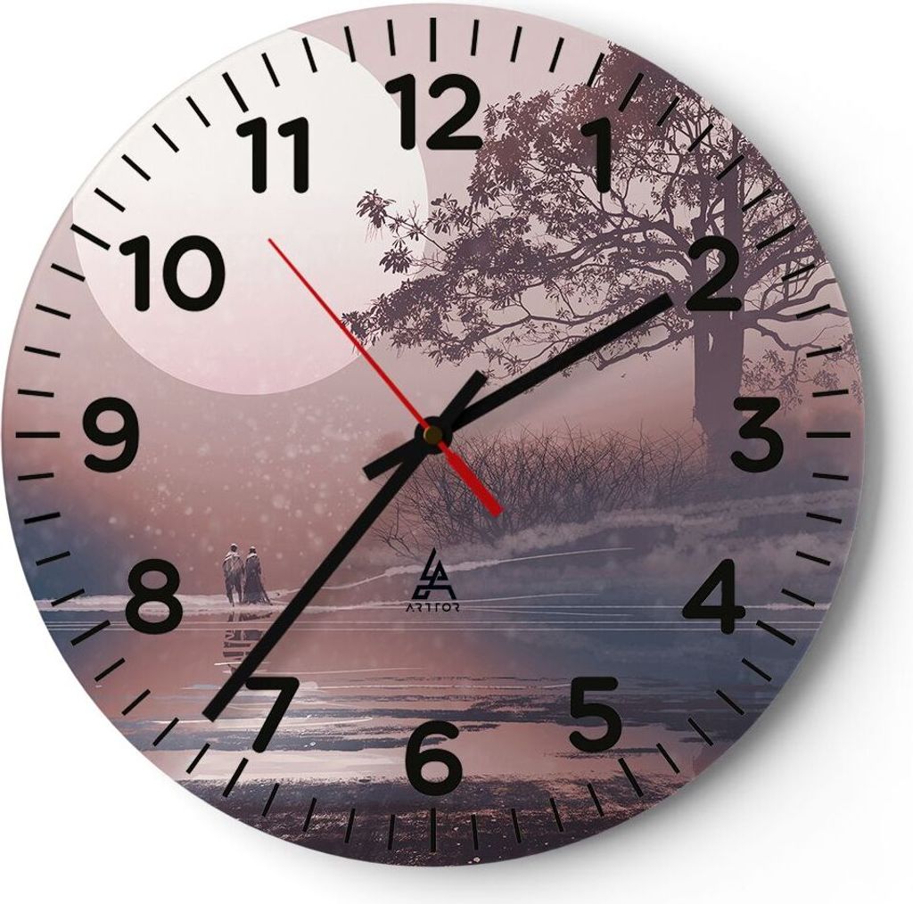 Wanduhr - Rund - Glasuhr - Mond Paar Baum - 30x30cm - Schleichendes Uhrwerk - Lautlos - zum Aufhängen bereit - Dekoration Modern - Wanddekoration ...
