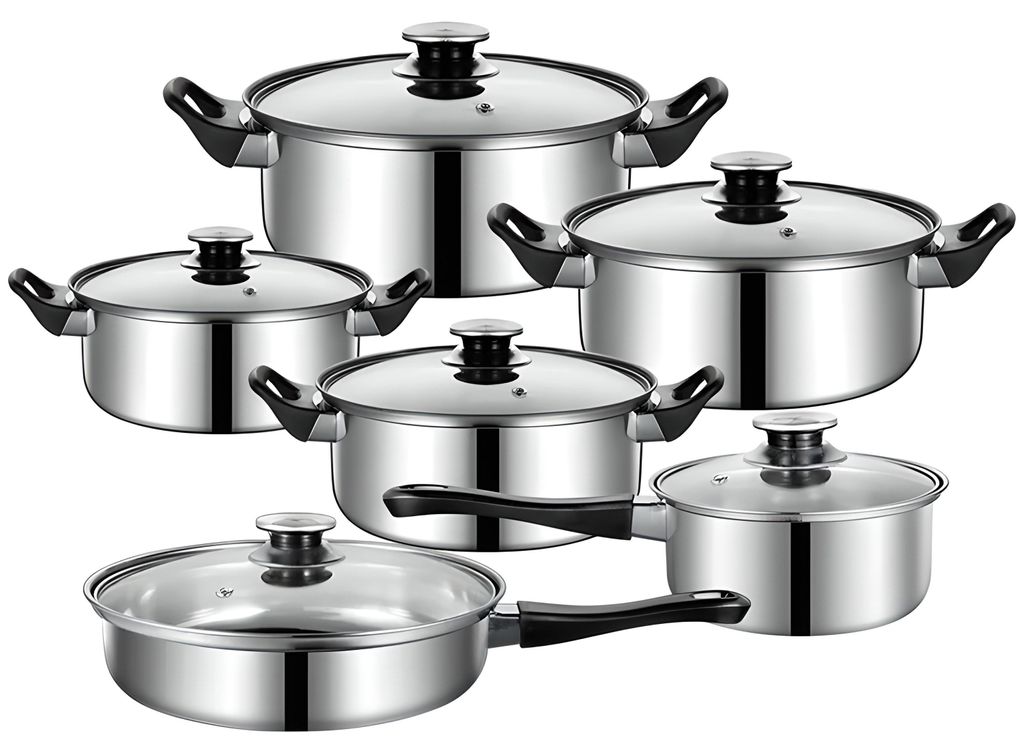 Topfset 12-teilig Edelstahl Kochtopfset Kochtöpfe Töpfe mit Produktbild 