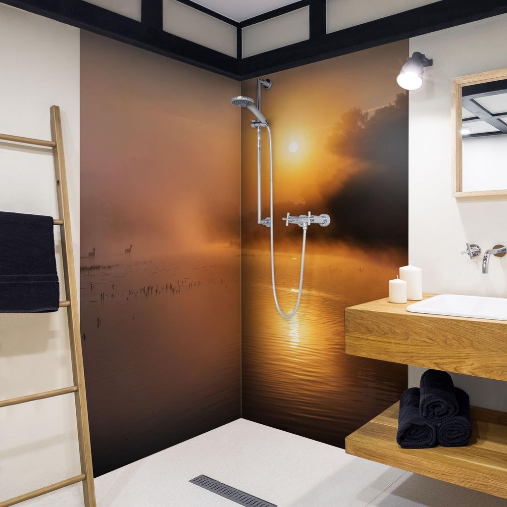 Duschrückwand Natur selbstklebend - 0.61 mm Wandpaneel wasserfest Design braun Motiv Badrückwand fugenlos Premium matt 90x200 cm