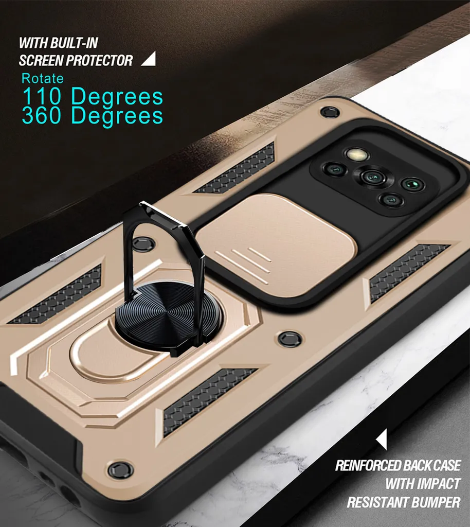 Cover Poco X3 Pro Silicone Oro con Supporto Magnetico e Ring Holder - 3