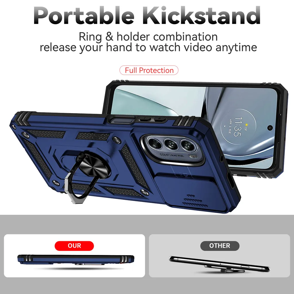 Custodia Motorola Moto G62 5G Blu: Protezione Fotocamera e Anello Stand - 5