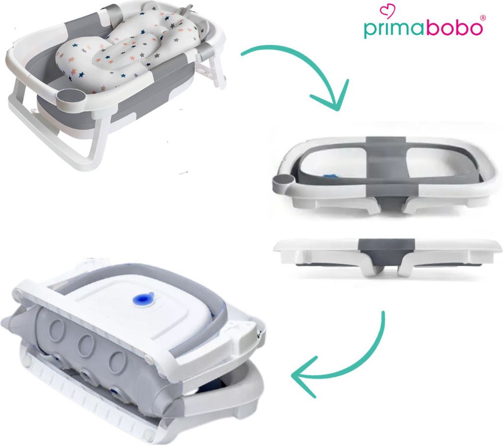 Primabobo Faltbare Babybadewanne mit Badekissen und Produktbild 4