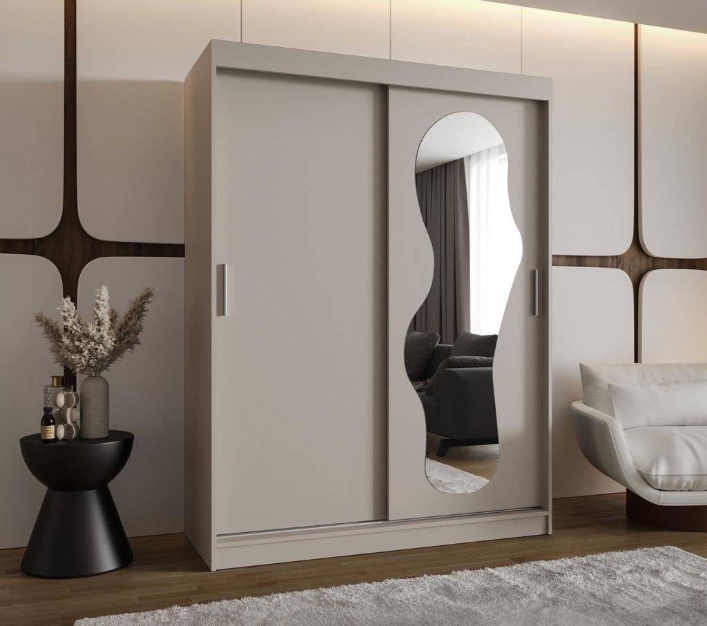 Kleiderschrank 150 cm BEYZA mit Spiegel - Kaschmir Produktbild 