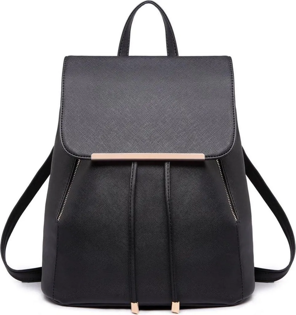 Sac à dos de ville pour femme rolltop chic et pratique en similicuir noir
