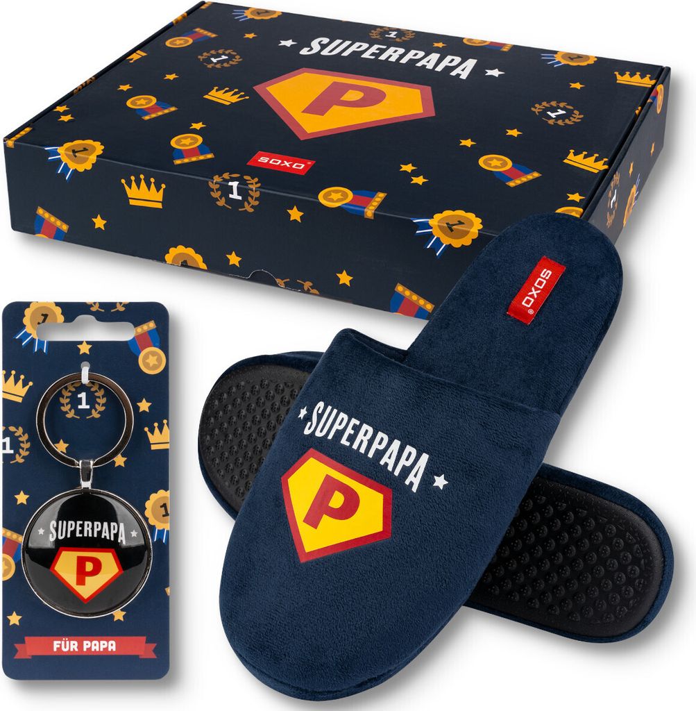 Set Herrenhausschuhe, Größen 41-42 + Schlüsselanhänger von SOXO, ein Geschenk für Papa zum Geburtstag, zum Vatertag