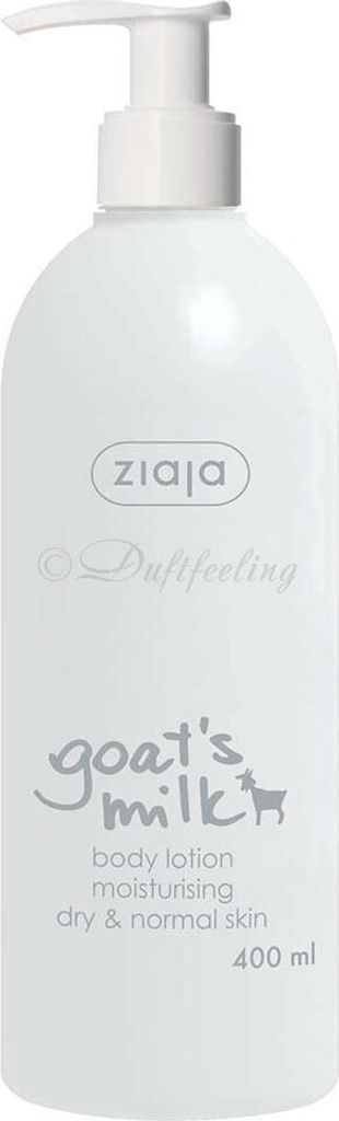 A white pump bottle of Ziaja Goat's Milk Body Lotion.