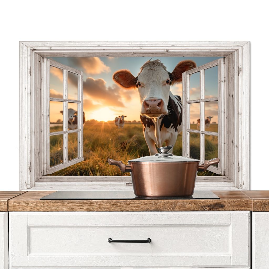 KitchenYeah Spritzschutz Küche - Küchenrückwand - Wandschutz für Herd und Spüle - Aussicht - Kuh - Wiese - Natur - Tiere - Ländlich 100x65...