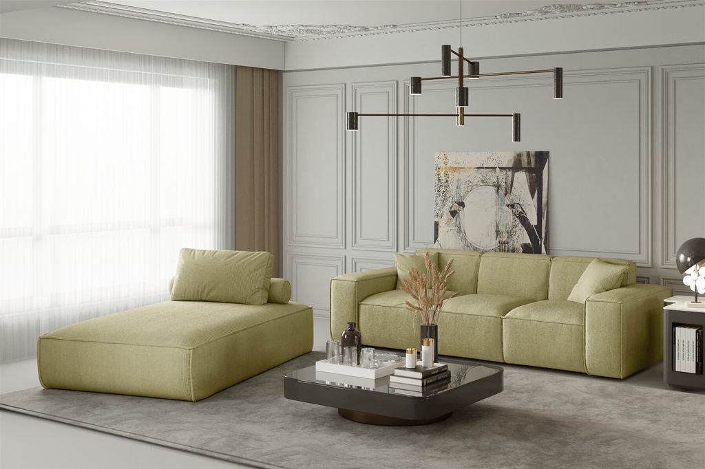 Sofa Set 2-teilig Sezlong und Sofa 3-Sitzer CELES in Stoff Scala Limette