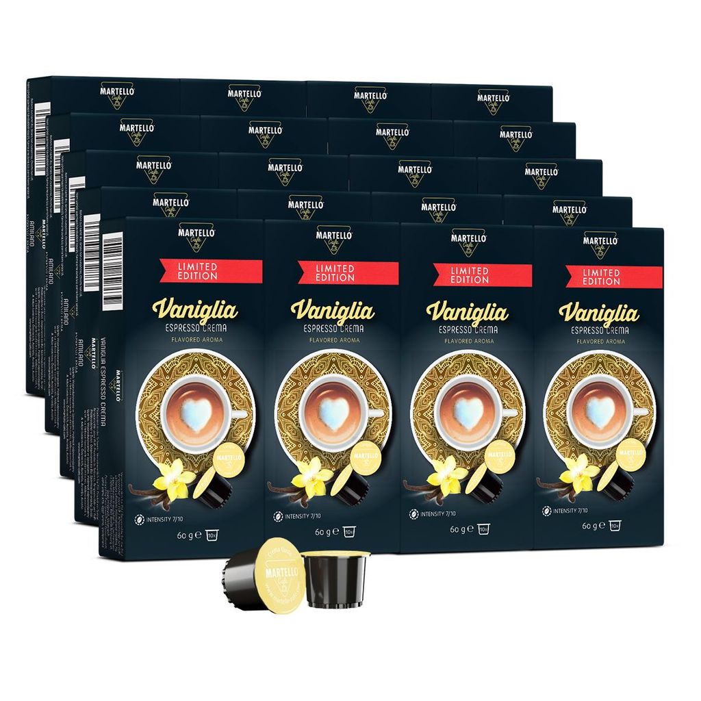 Limitierte Martello Kaffeekapseln - VANILLE Espresso Crema - UTZ - Nachhaltig und Fair - Von Hand Gepflückt -200 Kapseln (20 x 10)