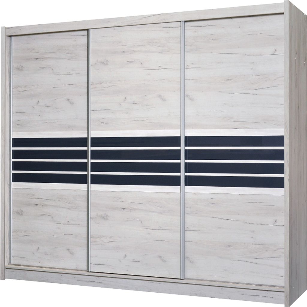 Schwebetürenschrank Turyn 250, 3 Türen Kleiderschrank mit Glas, Moderne Garderobe, Schrank in Größe: 250 x 215 x 61 cm