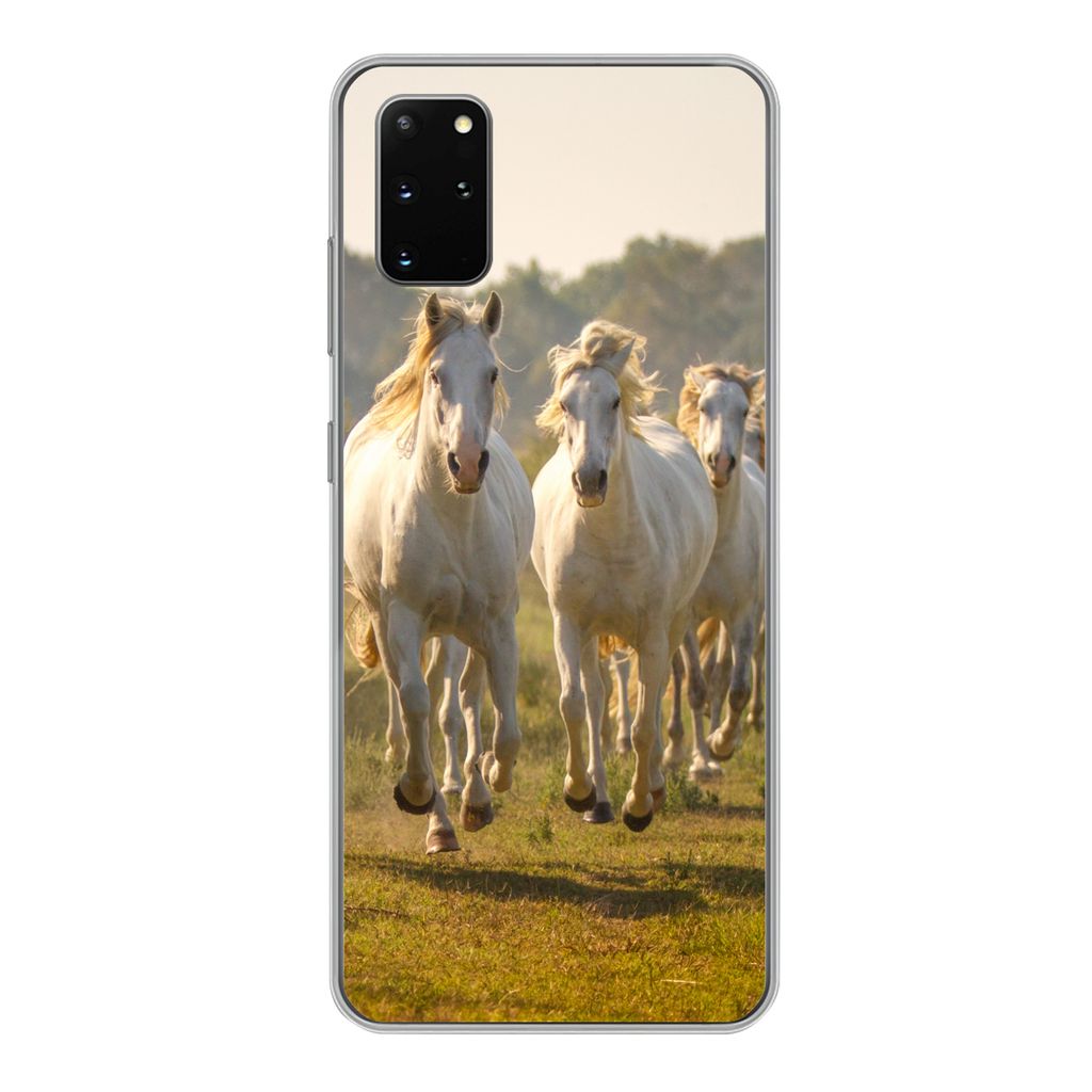 MuchoWow Handyhülle Schutzhülle Hülle für Samsung Galaxy S20 Plus Galoppierende weiße Pferde Silikon Softcase Handy Hülle - Hartschale