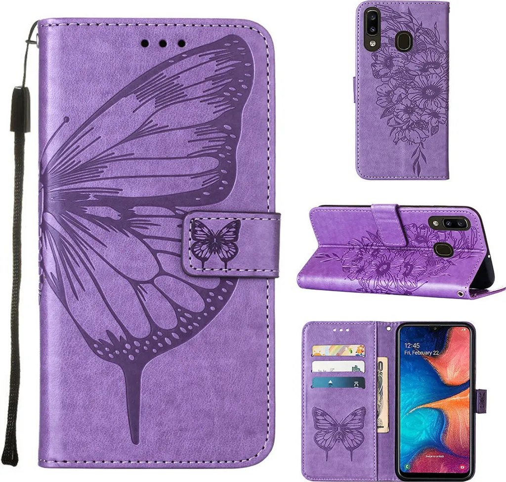 Cover Samsung A20/A30 Viola Farfalla: Custodia Elegante Flip Wallet