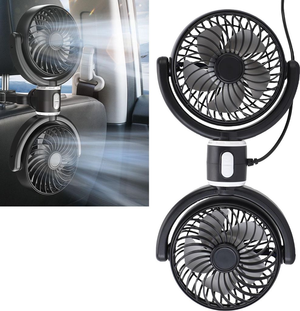 USB Auto Kühlung Fans für Rücksitz Dual Head Car Fan 360 Grad drehbar Fahrzeug hinten Kopfstütze Fans elektrische Luftzirkulation Fan