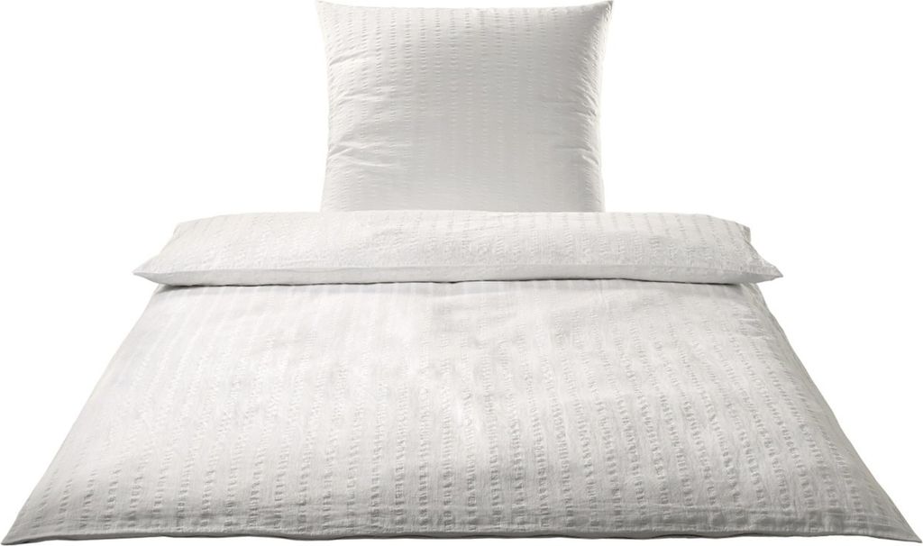 elegante Seersucker Bettwäsche Uni Chelsea Weiss 200x220 cm + 80x80 xm