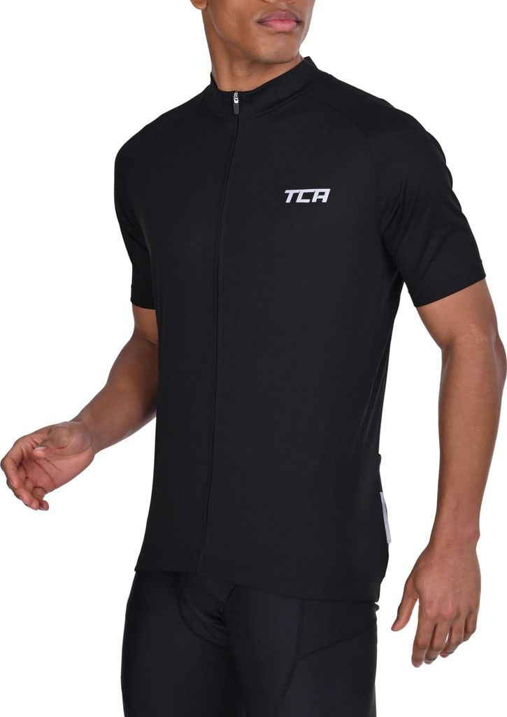 TCA Herren All-Day Cycling Jersey – Leichtes Kurzarm-Radtrikot – Athletic Fit Fahrradtrikot mit 3 Fahrradrückentaschen - Schwarz, M