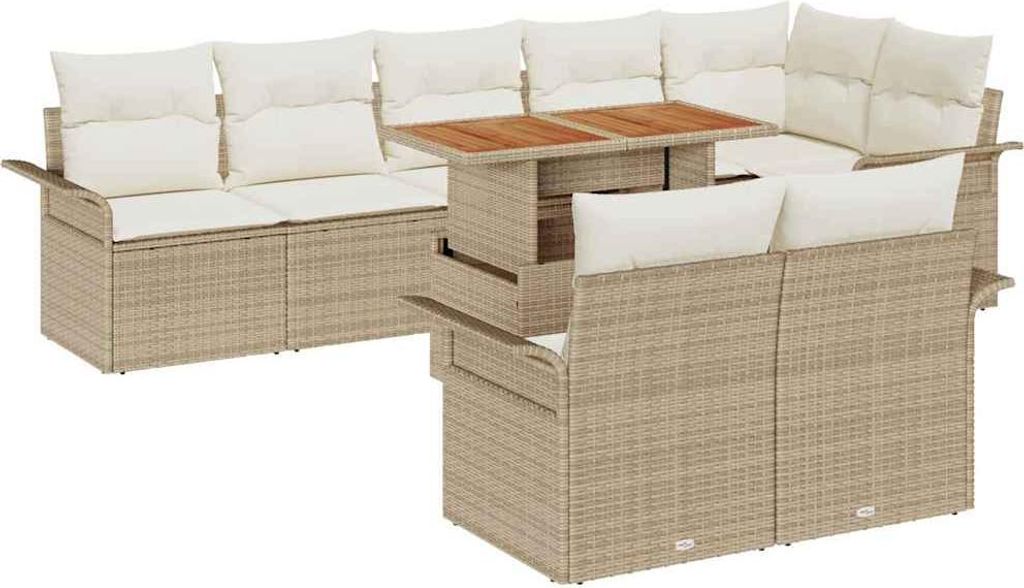 Garten-Sofa-Set mit Speicher 9 pcs Beige Poly Rattan