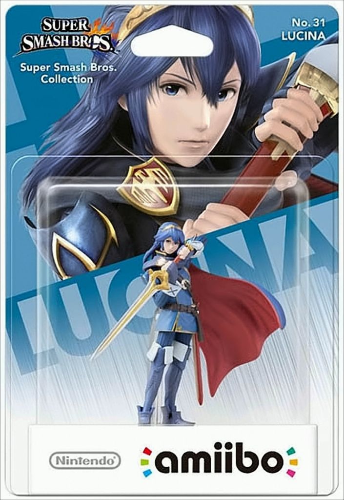 Product packaging for an amiibo figure of the character Lucina from Super Smash Bros.