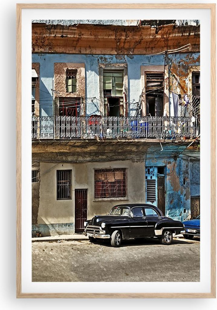 Gerahmtes Poster - Rahmen in heller Eiche - Kuba Havanna Balkon - 61x91,5 cm - Wand Bild - Wanddeko - Wandbilder - Wandposter - Bilderrahmen - Bild...