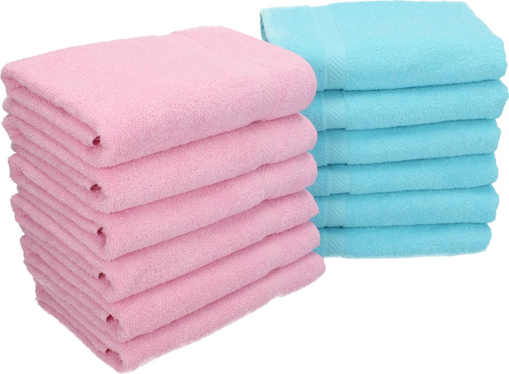 Betz 12 Stück Handtücher 50x100 cm PALERMO 100% Baumwolle Farbe: rose und türkis