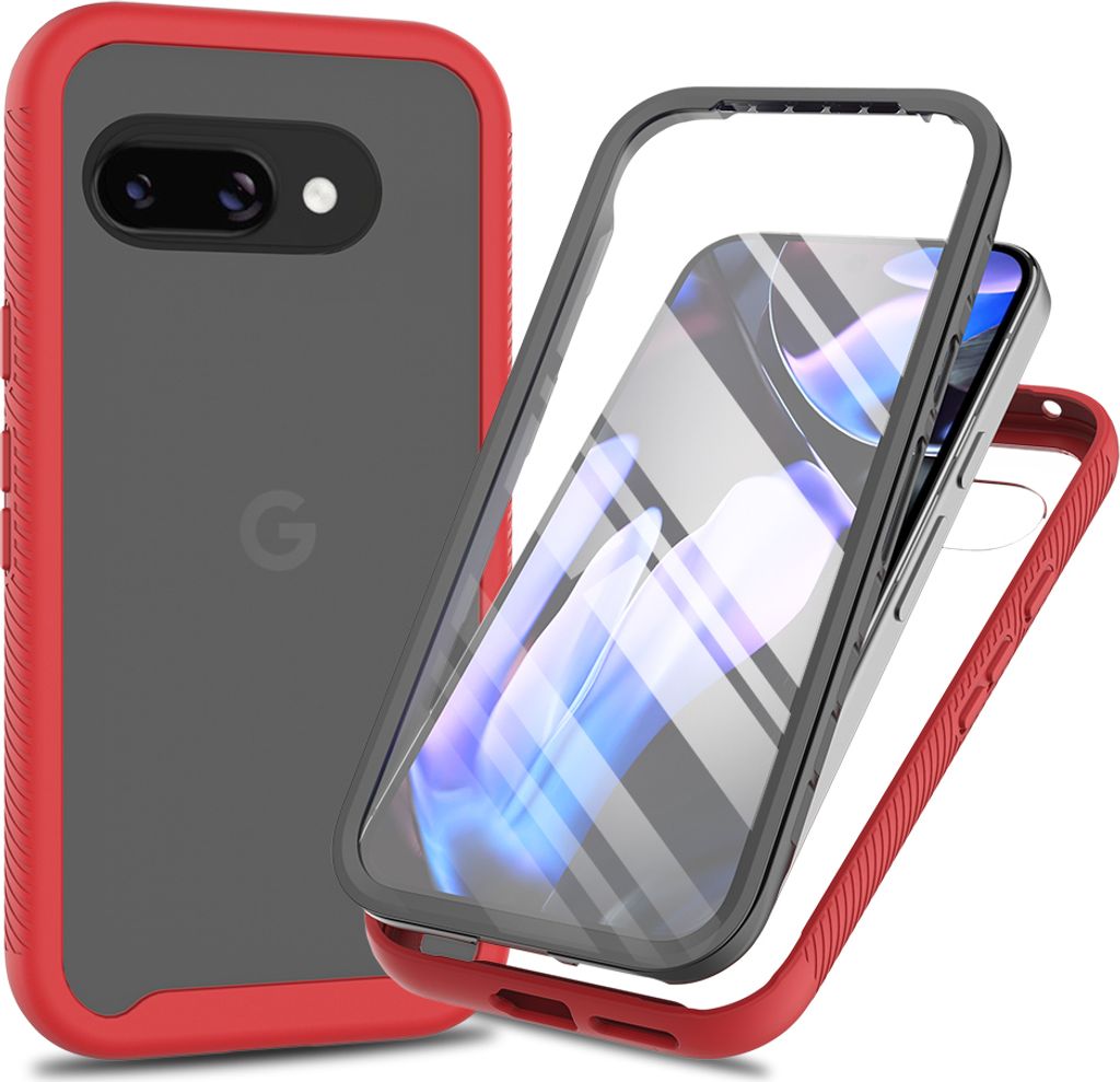 Hülle für Google Pixel 9A, Bumper mit Eingebautem Displayschutz Komplettschutz Schutzhülle Rot
