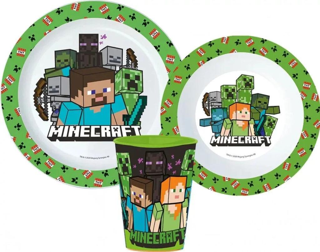 Minecraft Kinder Geschirr Set Teller Schüssel Becher Produktbild 