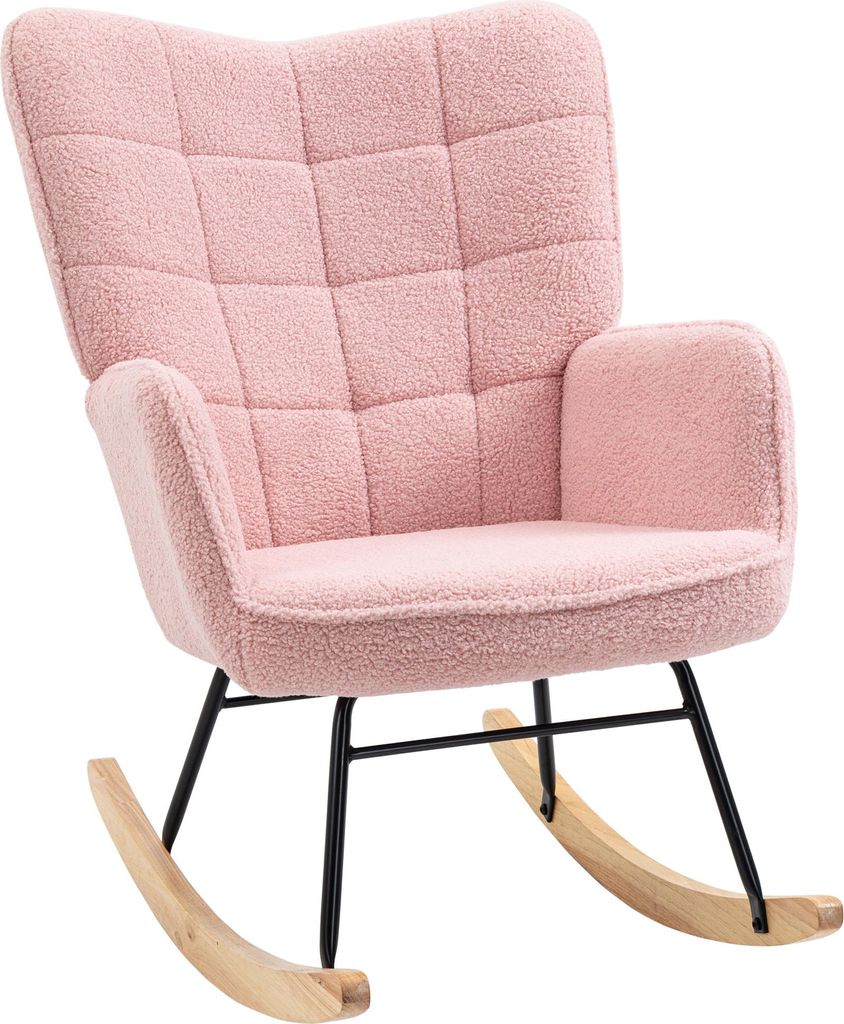 Schaukelstuhl im Retro-Design, Massivholz, Sessel, Relaxsessel, 98 cm x 71 cm x 101 cm, Rosa