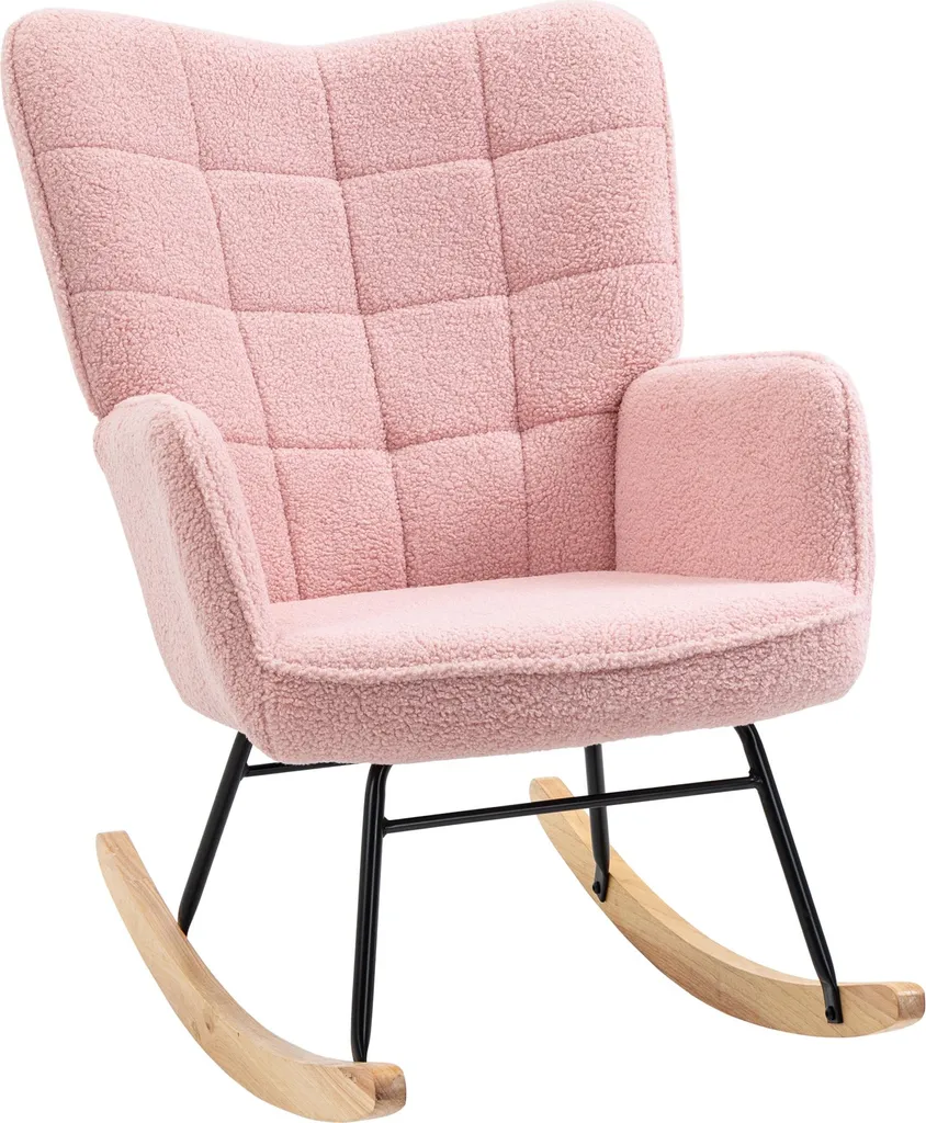 Fauteuil allaitement rocking chair rose en tissu bouclette tout doux