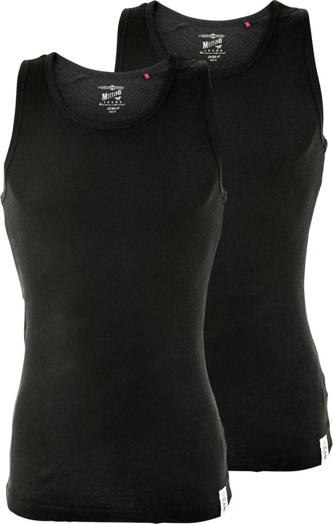 MUSTANG Worker Rib Shirt Hemd Unterhemd Achselshirt Doppelripp Herren 2er, Größe:S, Farbe:Schwarz