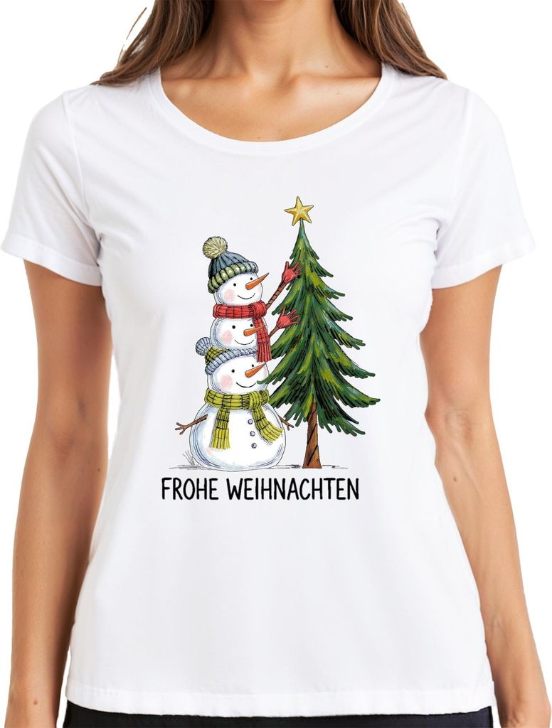 Frohe Weihnachten Schneemänner Weihnachtsbaum Niedlich Kinder Damen T-Shirt, Weiß, S
