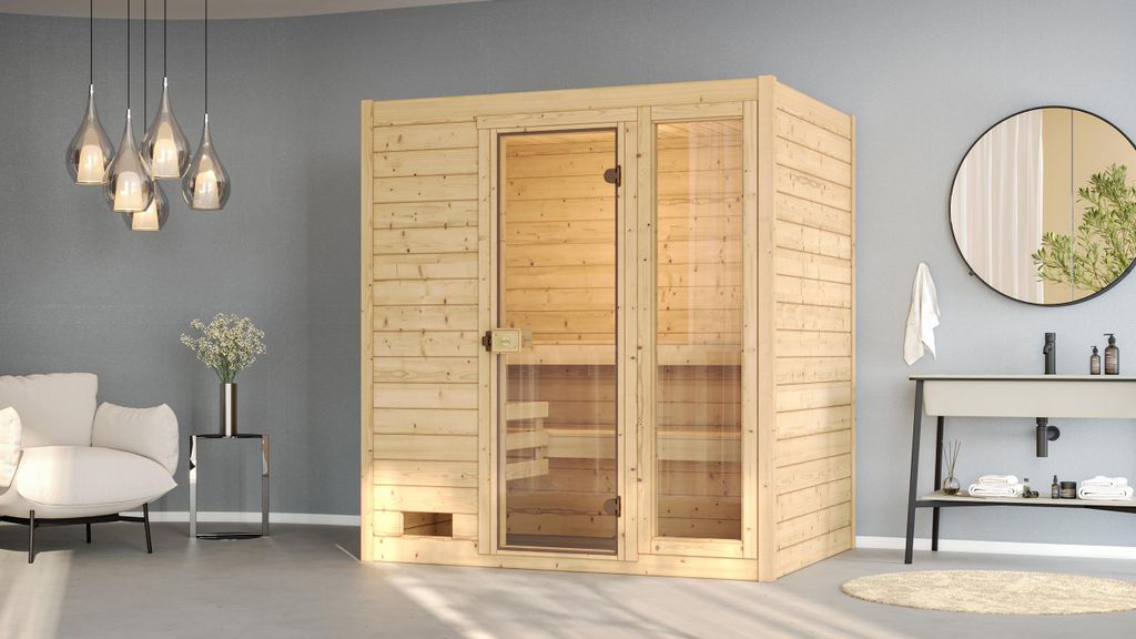 weka Massivholz-Sauna VALIDA Gr. 2 Sparset 7,5 kW OS inkl. digitaler Steuerung, Glastür und Fenster x B x T x H x 189 x 189 x 204