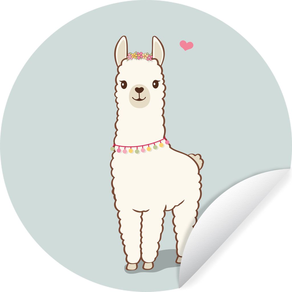 MuchoWow Runde Wandtattoo - Wandsticker Tapete Aufkleber Lama - Zeichnungen - Pastell Ø 50 cm Selbstklebend und Repositionierbar - Wandaufkleber...