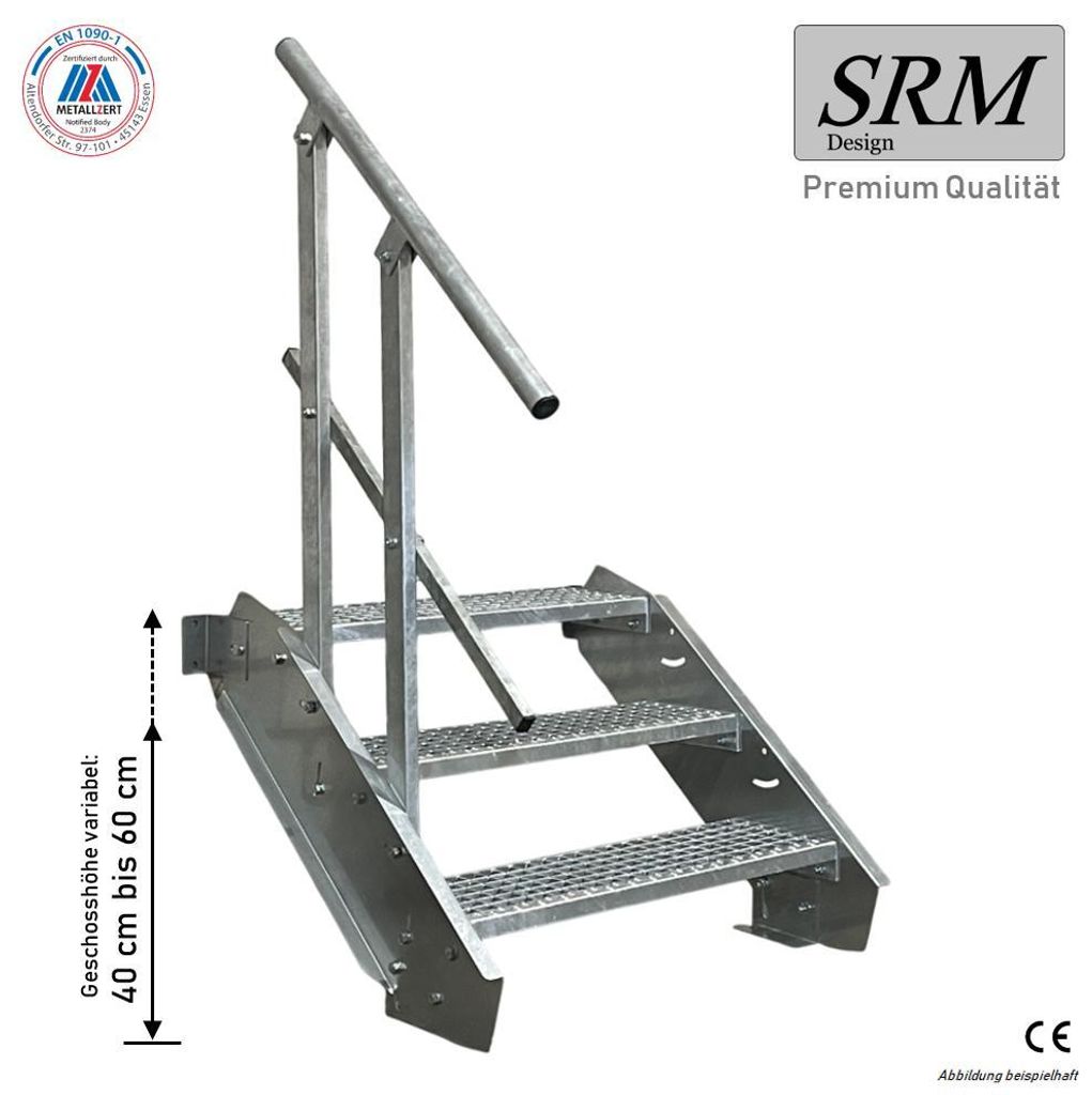 3 Stufen Stahltreppe einseitig. Geländer Breite 110 cm  Produktbild 