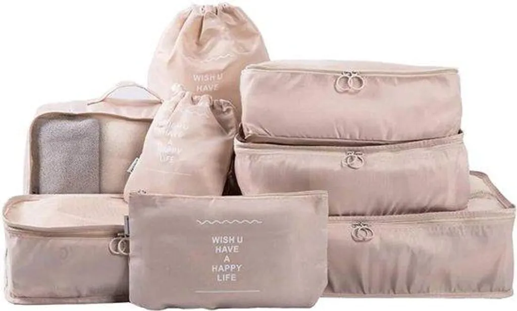 Organisateur de voyage blanc pack de 8 cubes pour valise cabine
