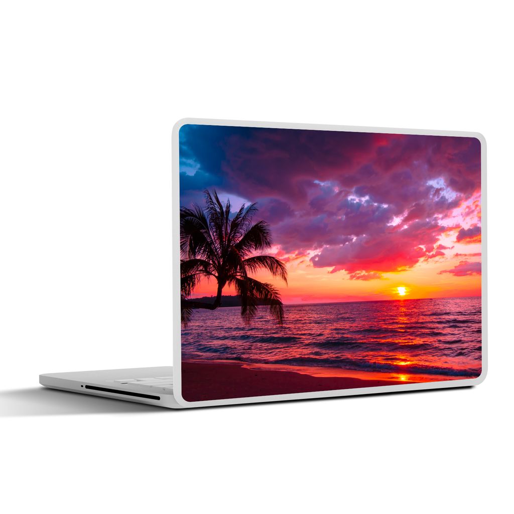 MuchoWow Laptop Aufkleber Sticker Cover Sonne - Horizont - Rosa - Palme - Meer 31x22.5 cm - Laptop-Deko