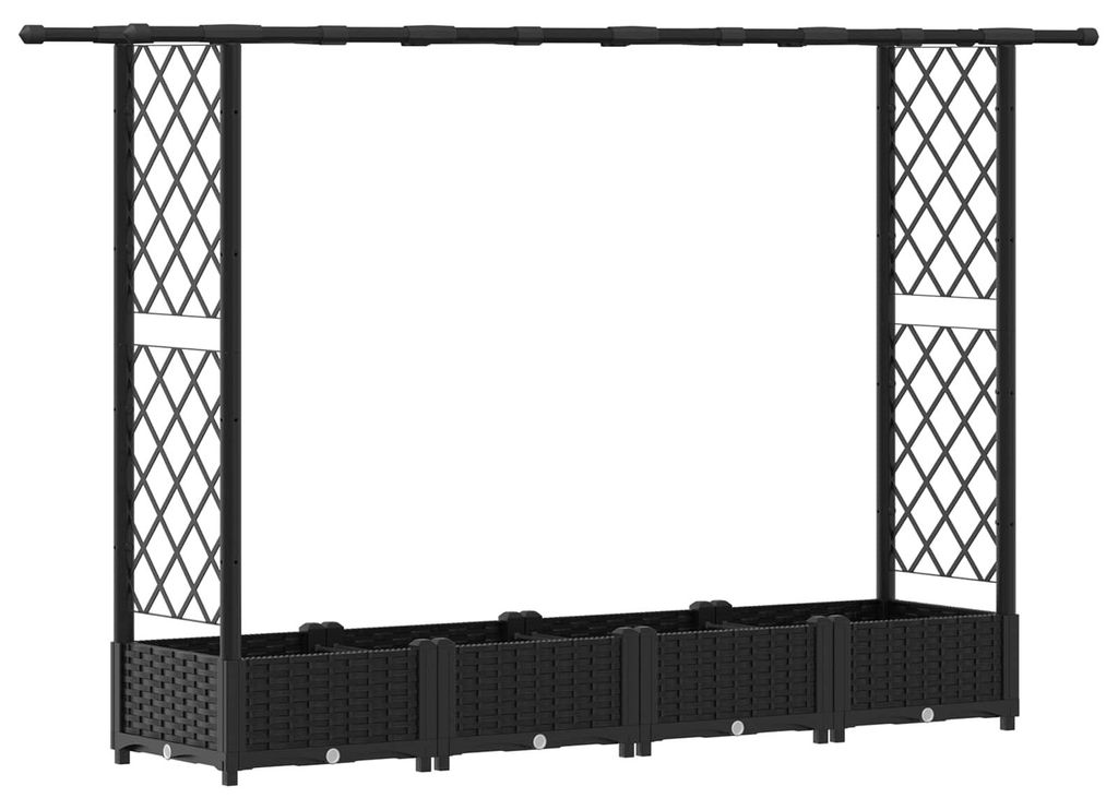 vidaXL Hochbeet mit Rankgitter und Dach Schwarz 203 x 40 x 121 cm PP