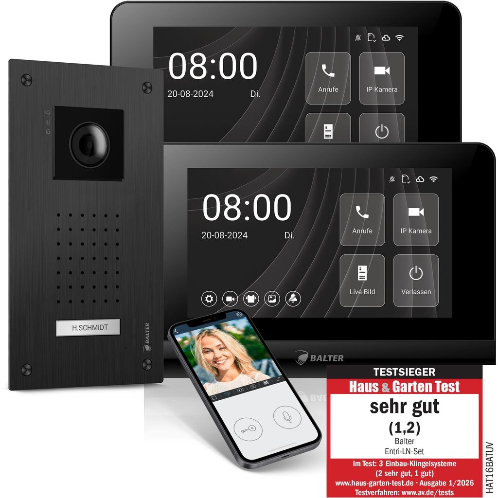 Entri L Video Türsprechanlage, 1 Familienhaus 2x 7-Zoll HD Produktbild 