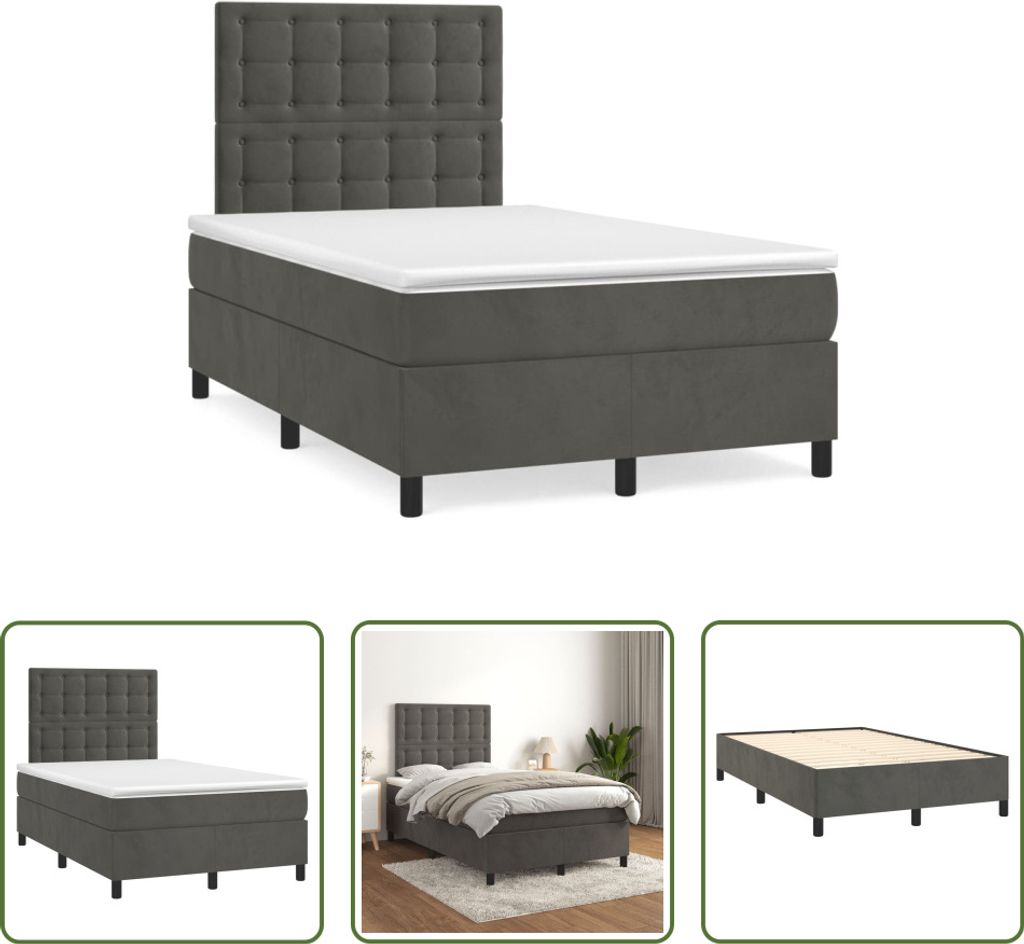 The Living Store Boxspringbett mit Matratze Dunkelgrau 120x190 cm Samt