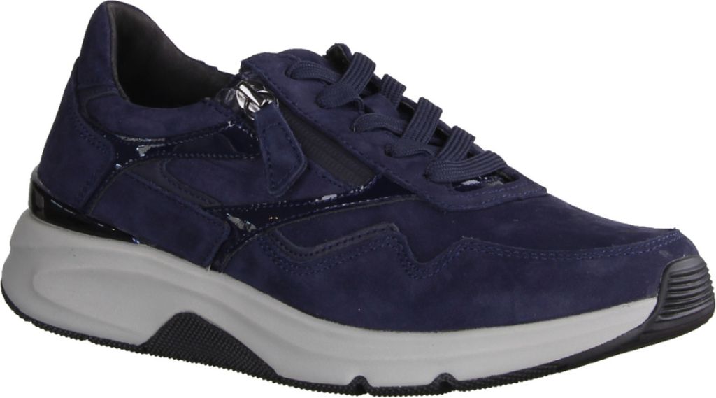 Gabor Comfort 36896-46 Rollingsoft Damen Sneaker, Blue, Leder, - Damenschuhe Bequeme Schnürschuhe, Blau, leder (nubuk tritan/lack)