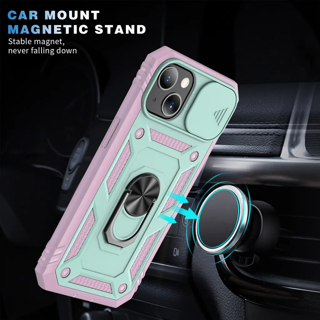 Cover Protettiva iPhone 13 Mini Rosa Verde con Porta Carte e Supporto - 6