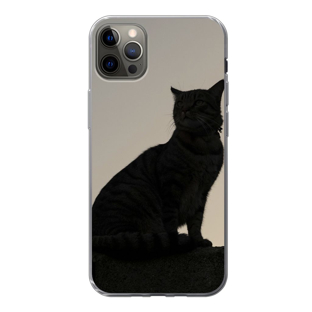 MuchoWow Handyhülle Schutzhülle Hülle für iPhone 12 Pro Max Katze - Dunkelheit - Zaun Silikon Softcase Handy Hülle - Hartschale