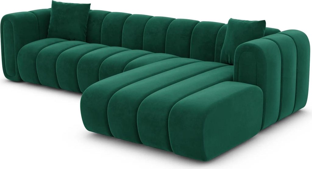 Samtstoff L-Form Sofa Amoria Smaragdgrün Rechts