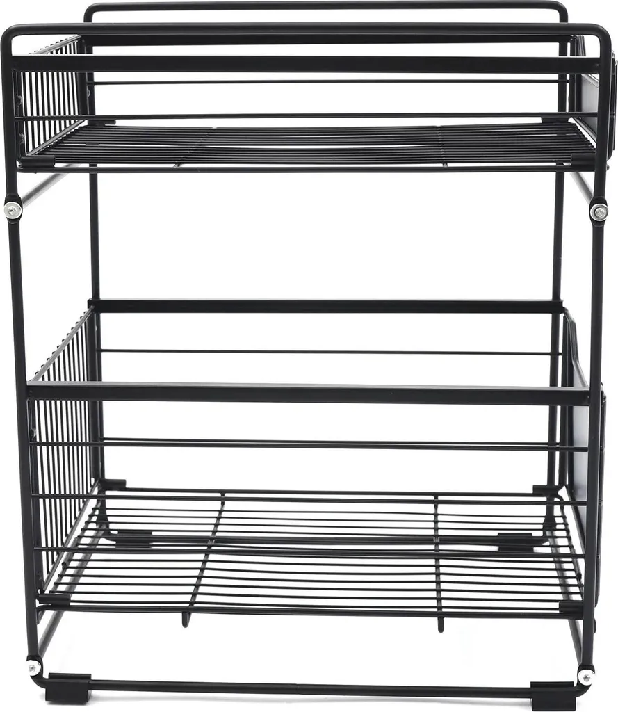 Organizer Sottolavello 2 Livelli Nero - Scaffale Estraibile Vimini No-Drill