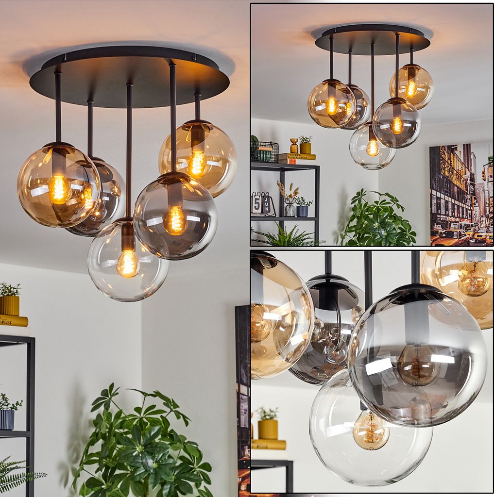 Fossobiubo Deckenlampe aus Metall/Glas in Schwarz/Rauch/Bernstein/Klar